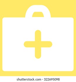First Aid vector icon. Style is flat symbol, white color, rounded angles, yellow background.