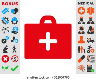 First Aid vector icon. Style is bicolor flat symbol, intensive red and black colors, rounded angles, white background.
