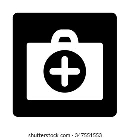 First Aid vector icon. Style is flat rounded square button, white and black colors, white background.