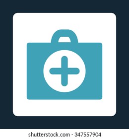 First Aid vector icon. Style is flat rounded square button, blue and white colors, dark blue background.