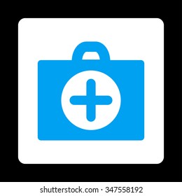 First Aid vector icon. Style is flat rounded square button, blue and white colors, black background.