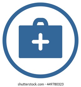First Aid vector icon. Style is flat circled symbol, cobalt color, rounded angles, white background.