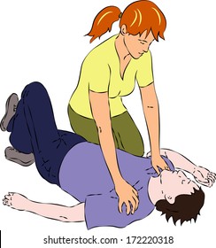 First aid - woman near man unconscious