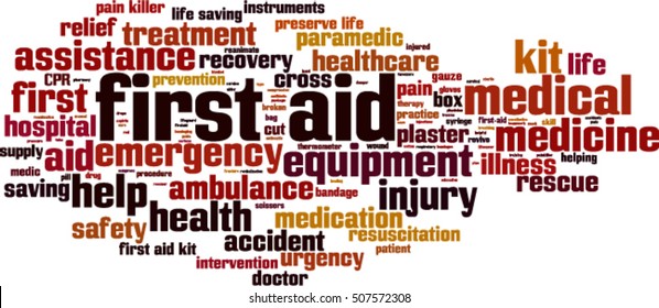 First aid word cloud concept. Vector illustration