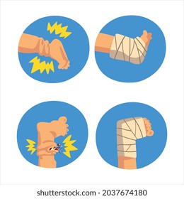 Erste Hilfe für verwundetes Leg im Blue Circle Vector Set