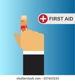 First aid.A plaster on finger