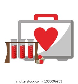 first aids suitcase and blood test tubes