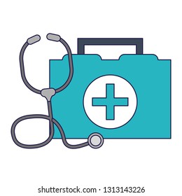 first aids suitcase and stethoscope blue lines