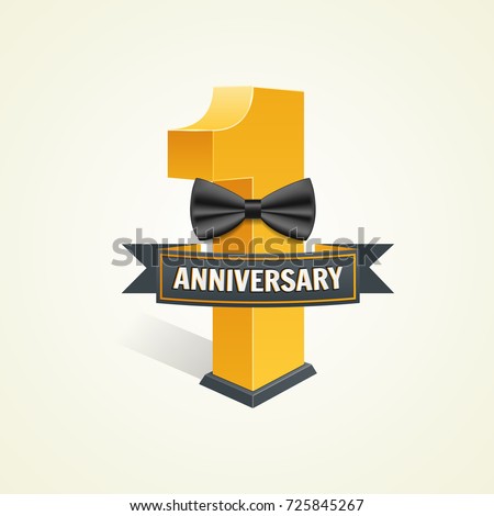 First anniversary celebration background. 1 year of wedding, birthday company Vector illustration number one with bow