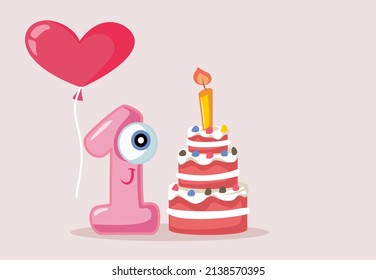 
First Anniversary Greeting Card Invitation Funny Template Design. Celebratory postcard party invitation design for one year anniversary
