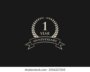 First Anniversary Logo: Celebrating One Year of Excellence, Achievement, and Triumph with a Milestone Emblem, Victory Symbol, Laurel Crest, and Commemoration of One Year Success and Accomplishment.