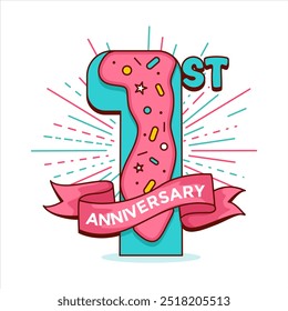 first anniversary logo with number one and donut