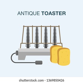 First antique toaster icon. Kitchen appliance. Flat vector illustration.