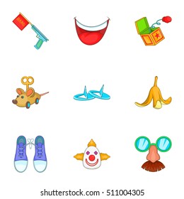 First of april icons set. Cartoon illustration of 9 first of april vector icons for web
