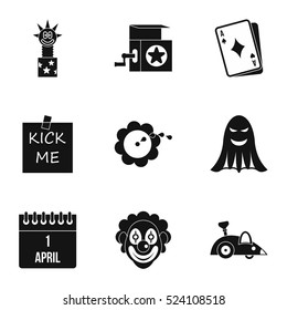 First of April icons set. Simple illustration of 9 first of April vector icons for web