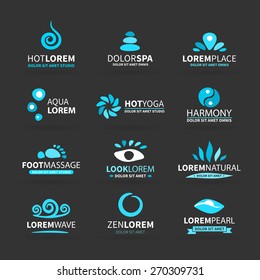 First big set of spa hot yoga zen massage logo elements vector illustration