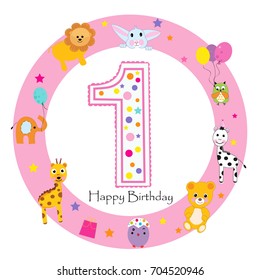 First birthday baby girl greeting card