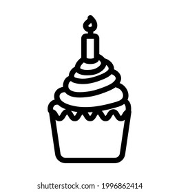 First Birthday Cake Icon. Bold outline design with editable stroke width. Vector Illustration.