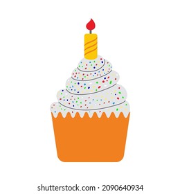 First Birthday Cake Icon. Flat Color Design. Vector Illustration.