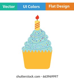 First birthday cake icon. Flat color design. Vector illustration.