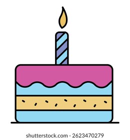 First birthday cake icon. Outline first birthday cake vector icon color flat isolated