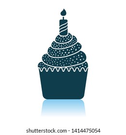 First Birthday Cake Icon. Shadow Reflection Design. Vector Illustration.