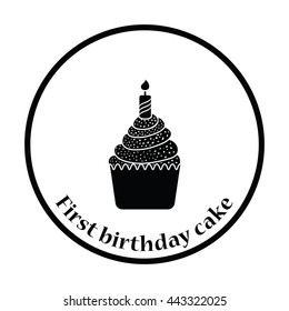 First birthday cake icon. Thin circle design. Vector illustration.