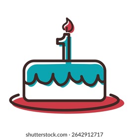 Primer icono de pastel de cumpleaños. Ilustración vectorial