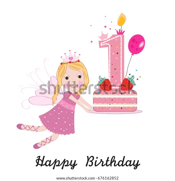 First Birthday Greeting Card Cute Fairy Stock Vector (Royalty Free ...