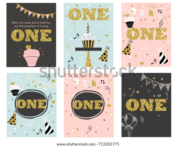First Birthday Invitations Light Pink Blue Stock Vector (Royalty Free) 713202775