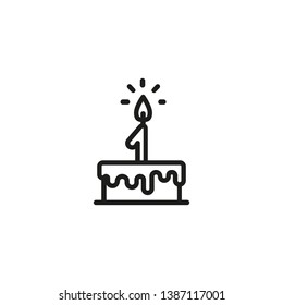 First birthday line icon. Cake with figure of one candle. Birthday party concept. Vector illustration can be used for topics like anniversary, celebration, holiday