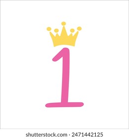 First Birthday, One Vector File, Baby Girl, Crown, Number, Cutting File, PNG, Cricut, Silhouette, Cut Files, Number One, One Year Old, Vector Files for Cricut