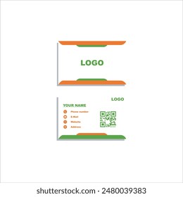 The first business card design was in orange and green on a white background