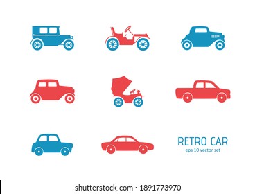 First cars - vector icons set. Symbol for web, infographics, print design and mobile UX UI kit. Vector illustration, EPS10.