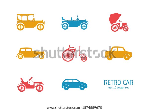 First\
cars - vector icons set. Symbol for web, infographics, print design\
and mobile UX UI kit. Vector illustration,\
EPS10.