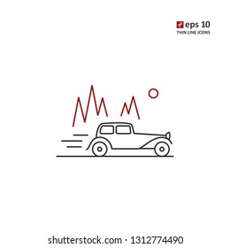 First cars - vector thin line icon on white background. Symbol for web, infographics, print design and mobile UX/UI kit. Vector illustration, EPS10.