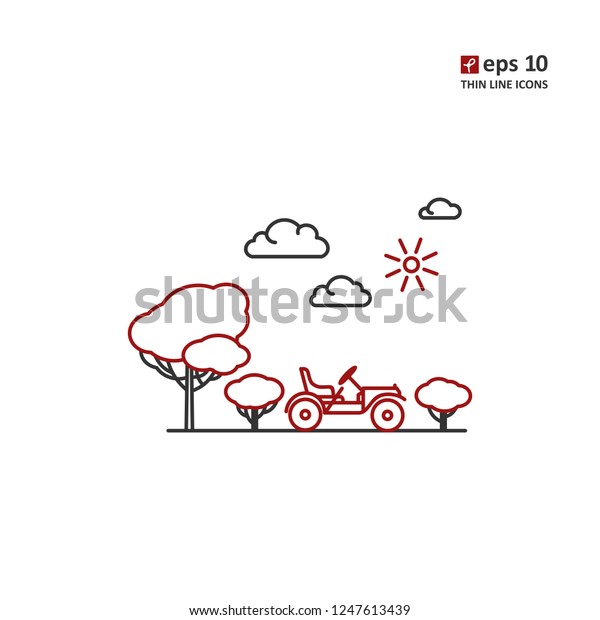 First cars - vector thin line icon
on white background. Symbol for web, infographics, print design and
mobile UX/UI kit. Vector illustration,
EPS10.