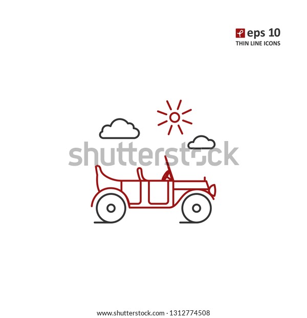 First cars - vector thin line icon\
on white background. Symbol for web, infographics, print design and\
mobile UX/UI kit. Vector illustration,\
EPS10.
