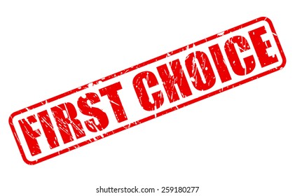 First choice red stamp text on white