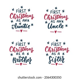 First Christmas as Auntie, as Uncle, brother, sister. Family Christmas ornament, xmas quotes, tags, t-shirt print