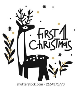 First christmas ball, baby deer  illustration