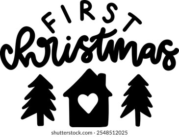 first christmas merry christmas black vector graphic design and cut file