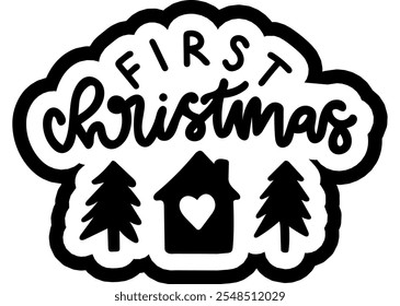 first christmas merry christmas black vector graphic design and cut file