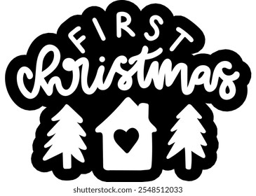 first christmas merry christmas black vector graphic design and cut file