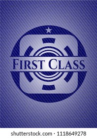 First Class badge with denim texture