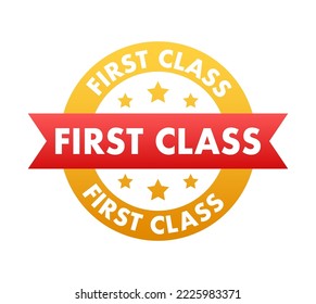 First class, badge, label. Vector stock illustration.