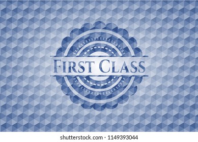 First Class blue hexagon badge.