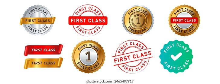 first class circle seal badge and ribbon sign for recommended business modern comfort commercial