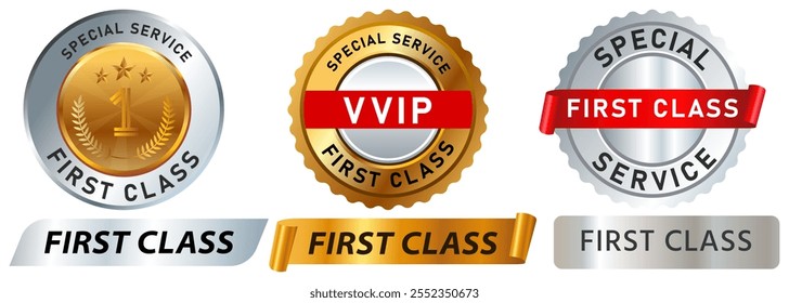 Primera clase de élite grado VIP importante servicio prioritario Cliente sello especial oro plata insignias emblema etiqueta de Anuncio medallón de Botón medalla diseño icono conjunto colección