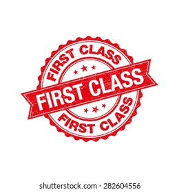 First Class grunge retro red isolated stamp